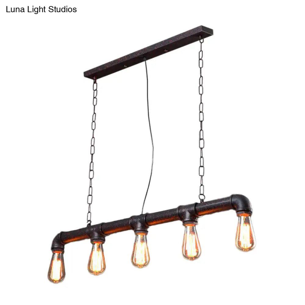 Rustic 5-Light Industrial Iron Plumbing Pipe Pendant For Table And Island