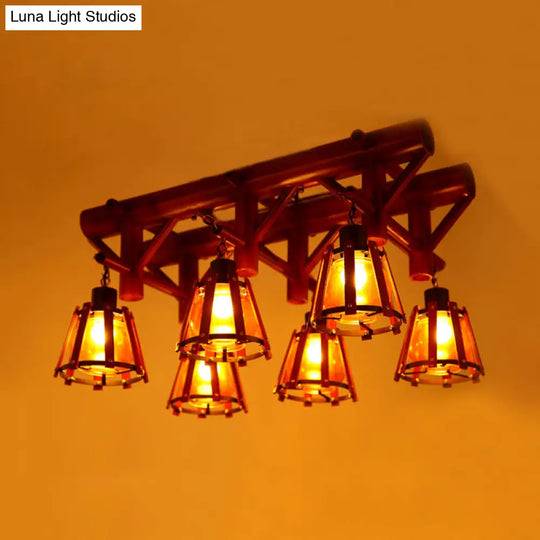 Rustic 6-Light Semi Flush Ceiling Lighting With Bamboo Shade - Perfect For Dining Room Brown