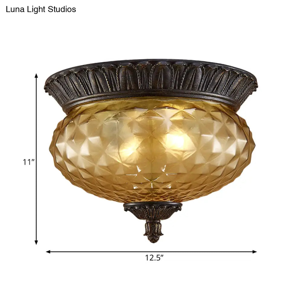 Rustic Amber Beveled Glass Oval Kitchen Flush Mount Lamp - 2-Bulb Black Ceiling Lighting Fixture