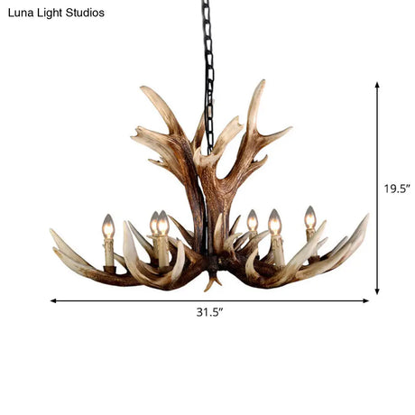 Rustic Antler Chandelier - Resin Pendant Lamp 6/8 Lights Farmhouse Style In Brown