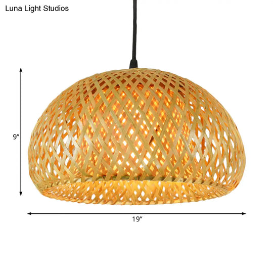 Rustic Bamboo Double-Decker Dome Hanging Pendant: Farmhouse Restaurant Light Fixture