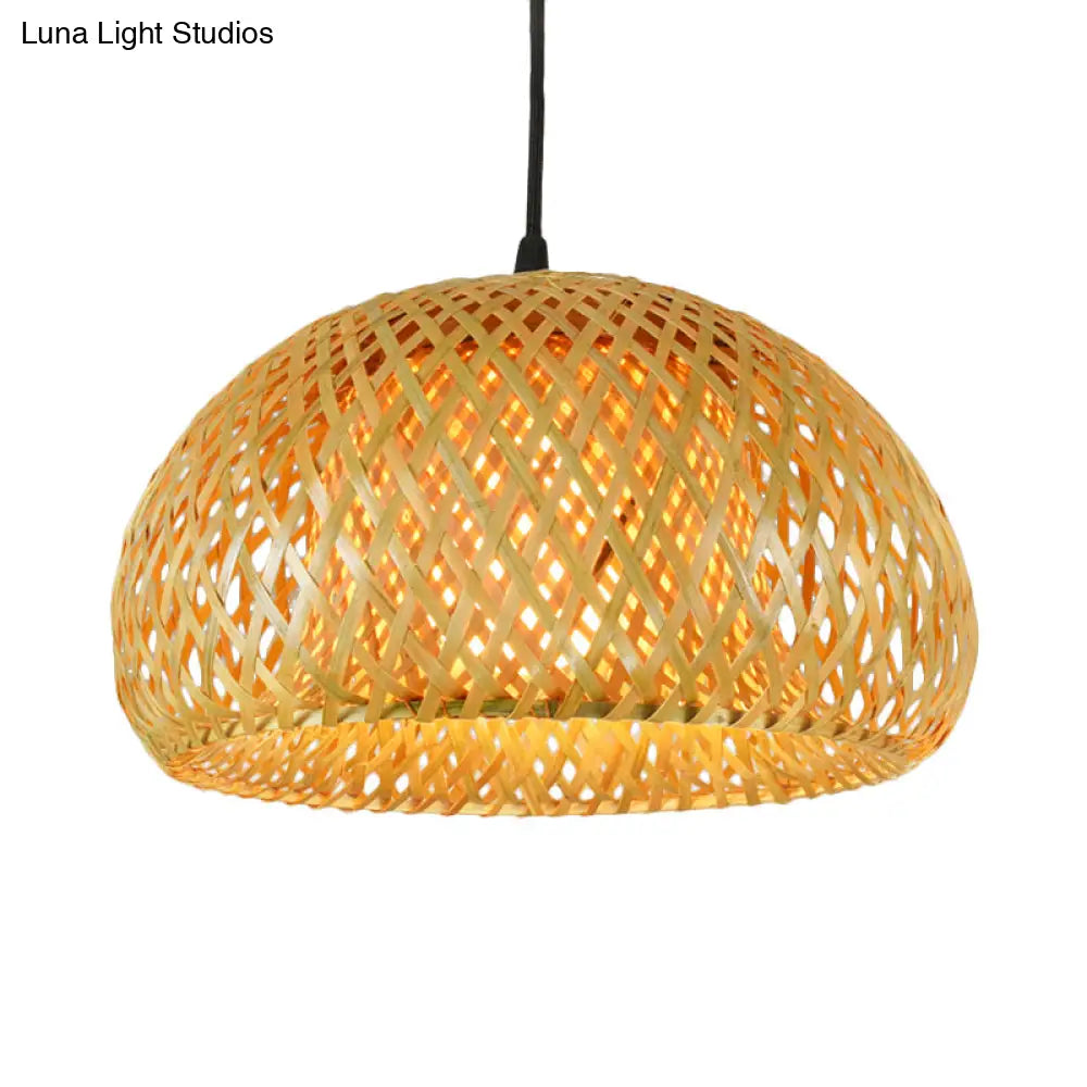Rustic Bamboo Double-Decker Dome Hanging Pendant: Farmhouse Restaurant Light Fixture
