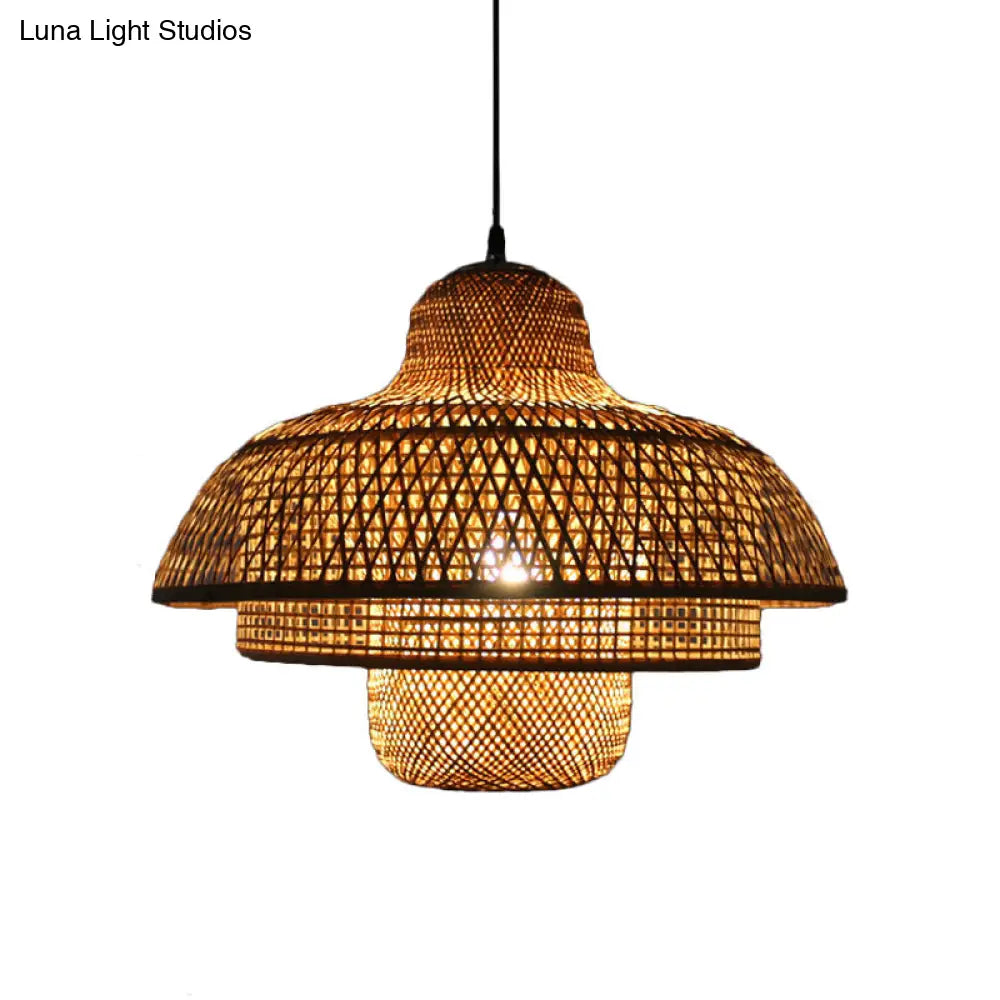 Rustic Bamboo Hanging Pendant Lamp With Tiered Design - Perfect For Living Room