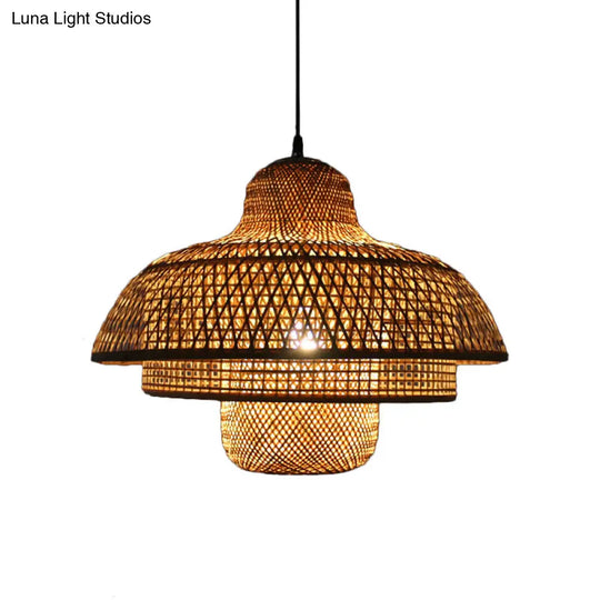 Rustic Bamboo Hanging Pendant Lamp With Tiered Design - Perfect For Living Room