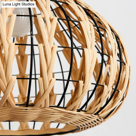 Rustic Bamboo Pendant Light: Pear-Shaped Suspended Lighting For Restaurant Wood Finish