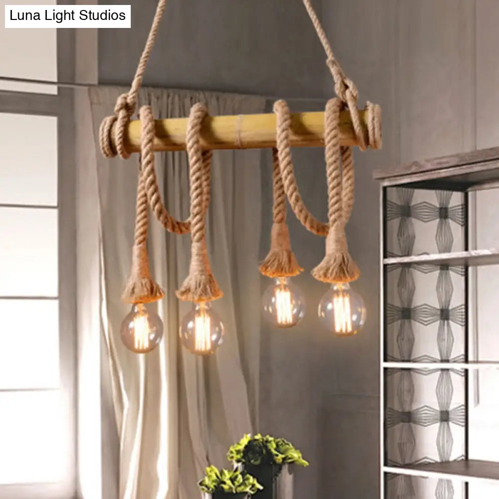 Rustic Bamboo Tube Hanging Light With Exposed Bulb Ideal For Restaurant Island And Ceiling