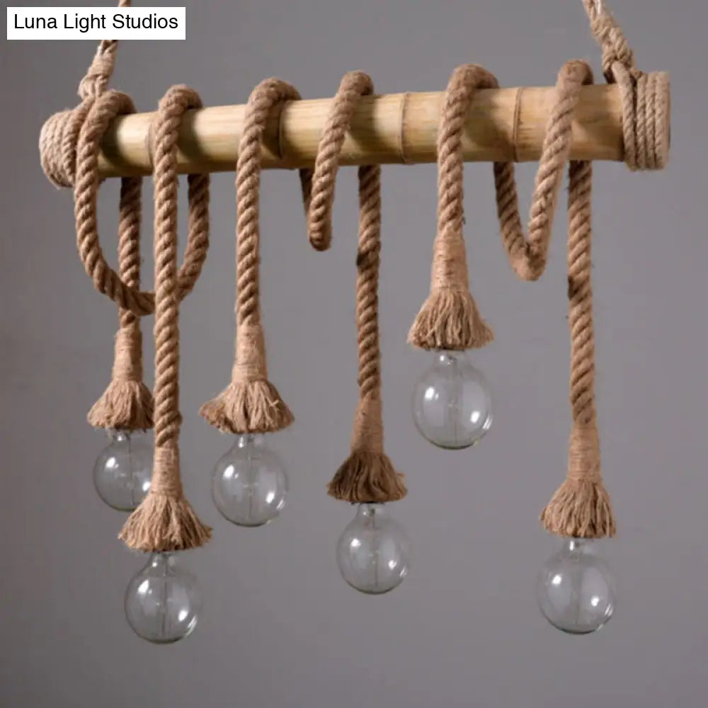 Rustic Bamboo Tube Hanging Light With Exposed Bulb Ideal For Restaurant Island And Ceiling