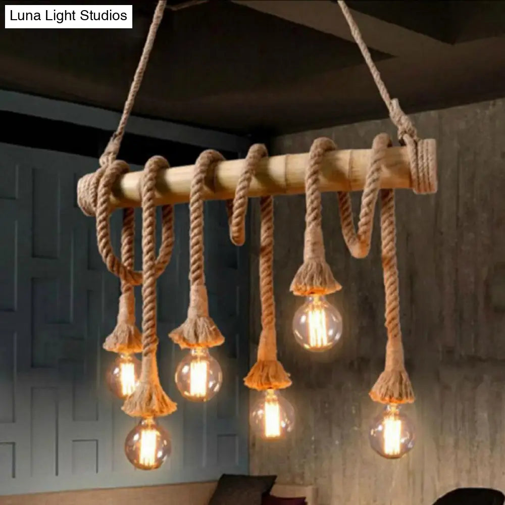 Rustic Bamboo Tube Hanging Light With Exposed Bulb Ideal For Restaurant Island And Ceiling