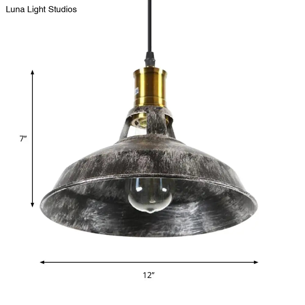 Aged Silver Rustic Barn Pendant Light - Wrought Iron Ceiling Fixture For Dining Room