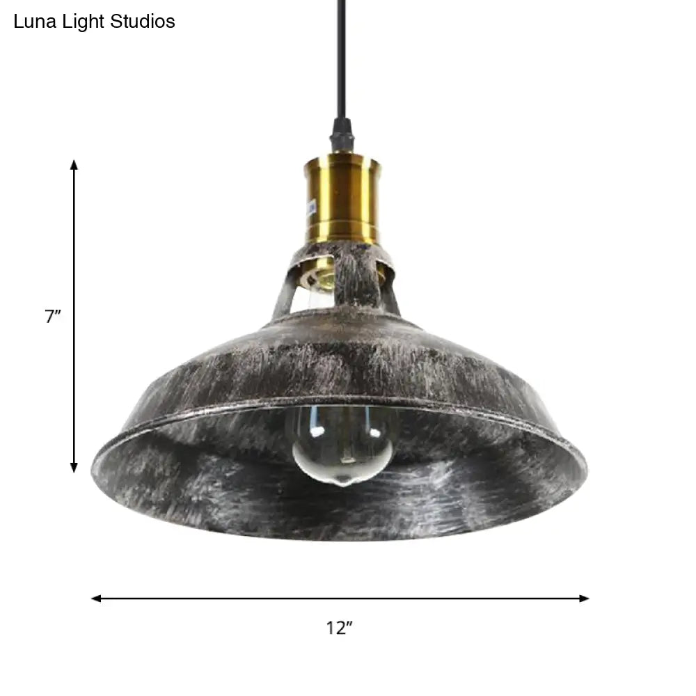 Rustic Barn Pendant Light - 1 Wrought Iron Ceiling Fixture | Aged Silver Dining Room Décor