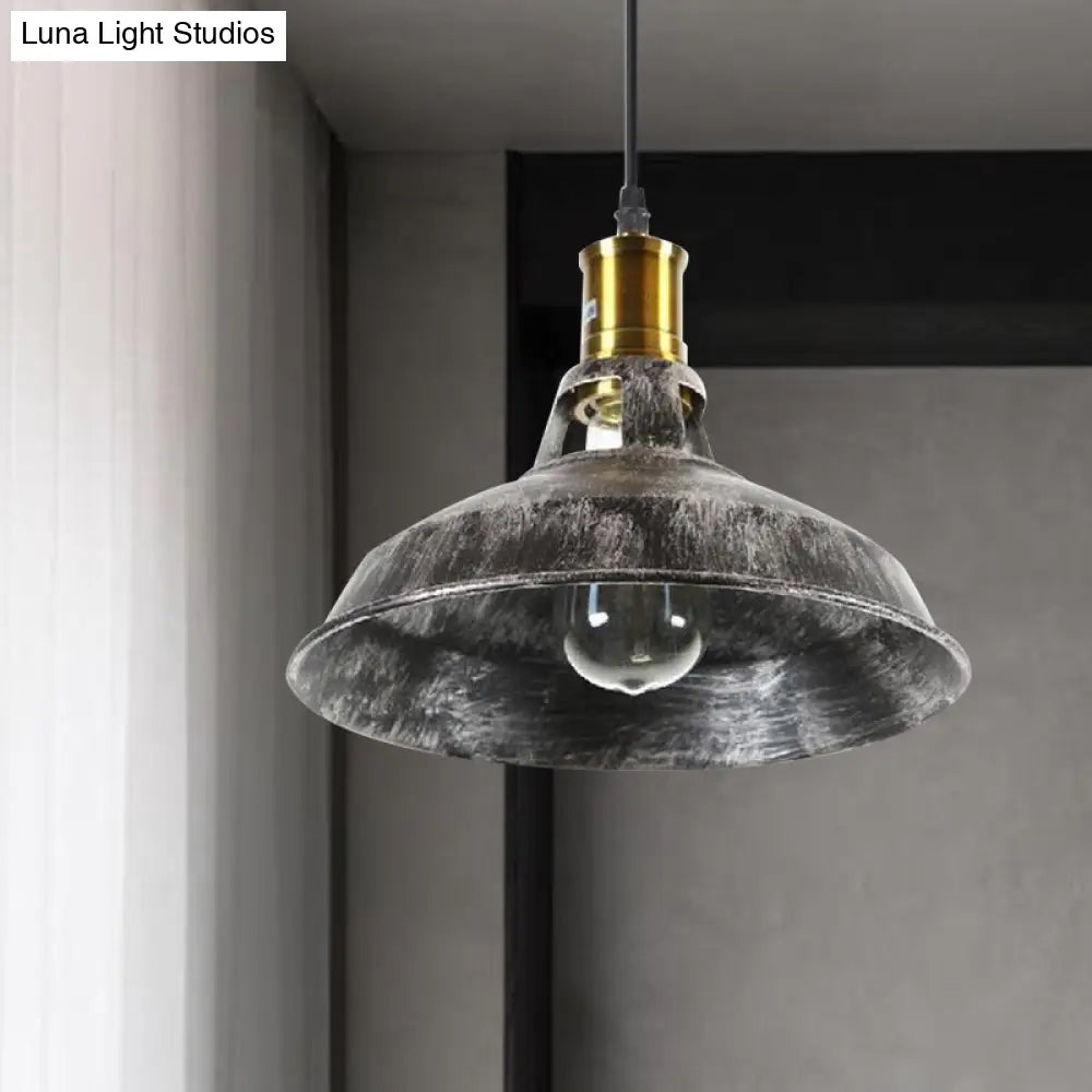 Aged Silver Rustic Barn Pendant Light - Wrought Iron Ceiling Fixture For Dining Room