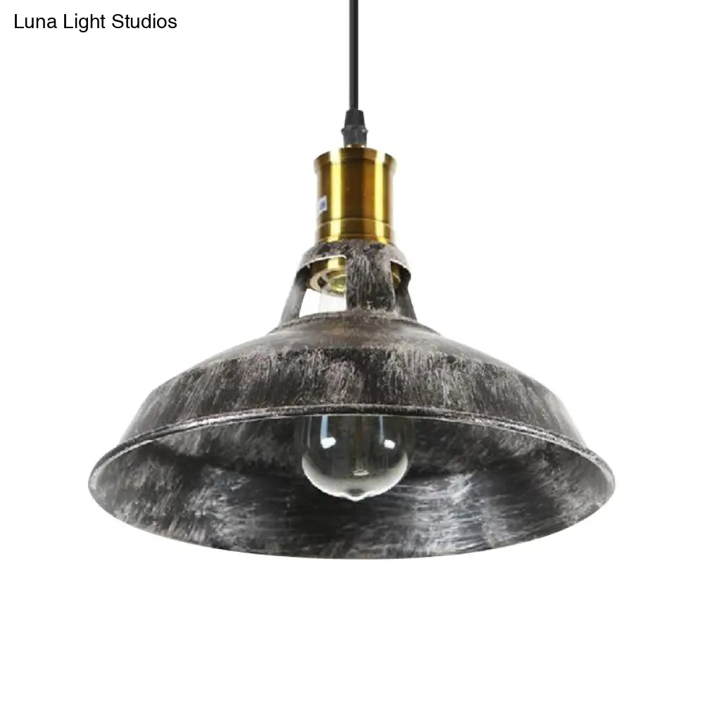 Aged Silver Rustic Barn Pendant Light - Wrought Iron Ceiling Fixture For Dining Room