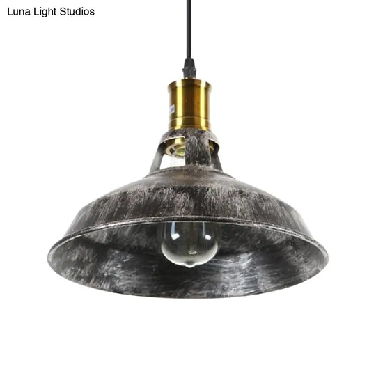 Aged Silver Rustic Barn Pendant Light - Wrought Iron Ceiling Fixture For Dining Room