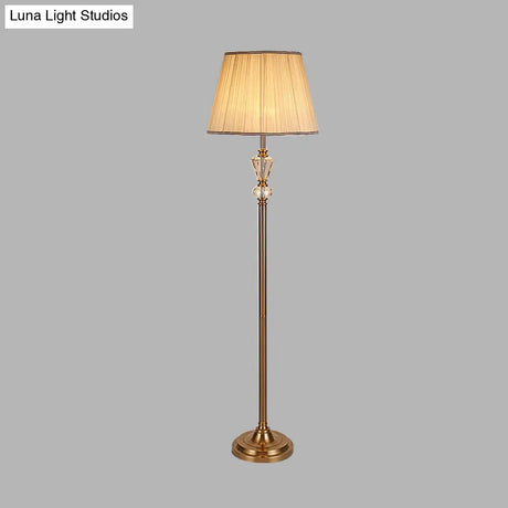 Rustic Beige Crystal Reading Floor Lamp With Fabric Shade