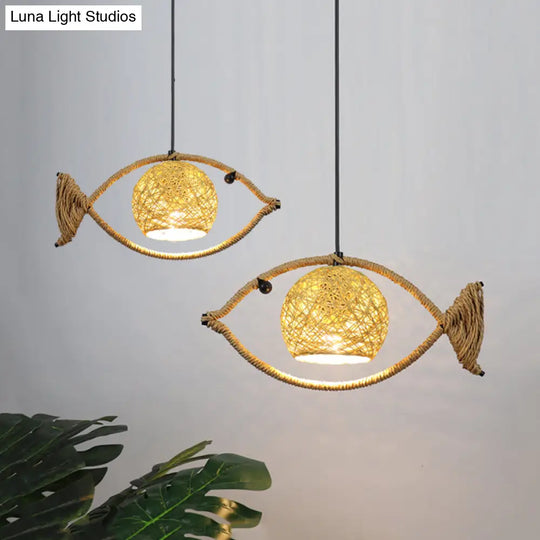 Rustic Beige Fish Shaped Pendant Light - 1/2/3-Light Bine Hanging Lamp