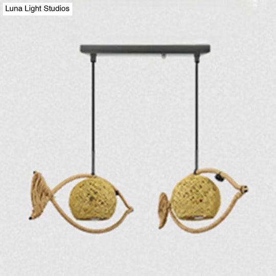 Rustic Beige Fish Shaped Pendant Light - 1/2/3-Light Bine Hanging Lamp