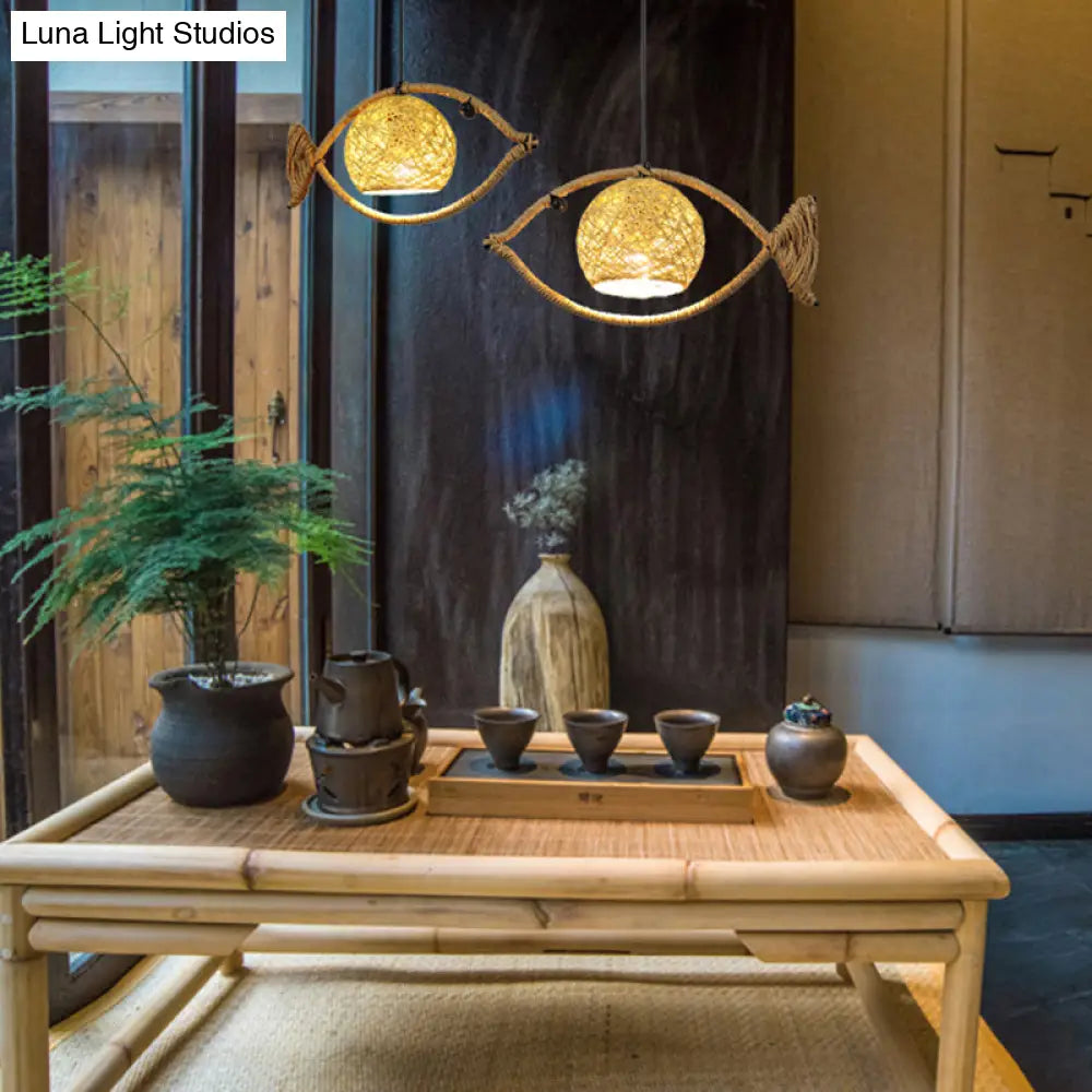 Rustic Beige Fish Shaped Pendant Light - 1/2/3-Light Bine Hanging Lamp