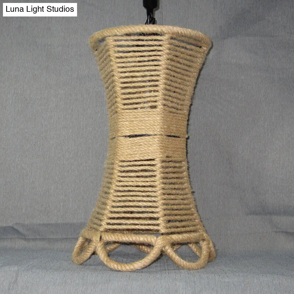 Rustic Beige Rope Pendant Light With Ivy Accents