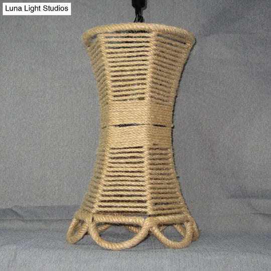 Rustic Beige Rope Pendant Light With Ivy Accents