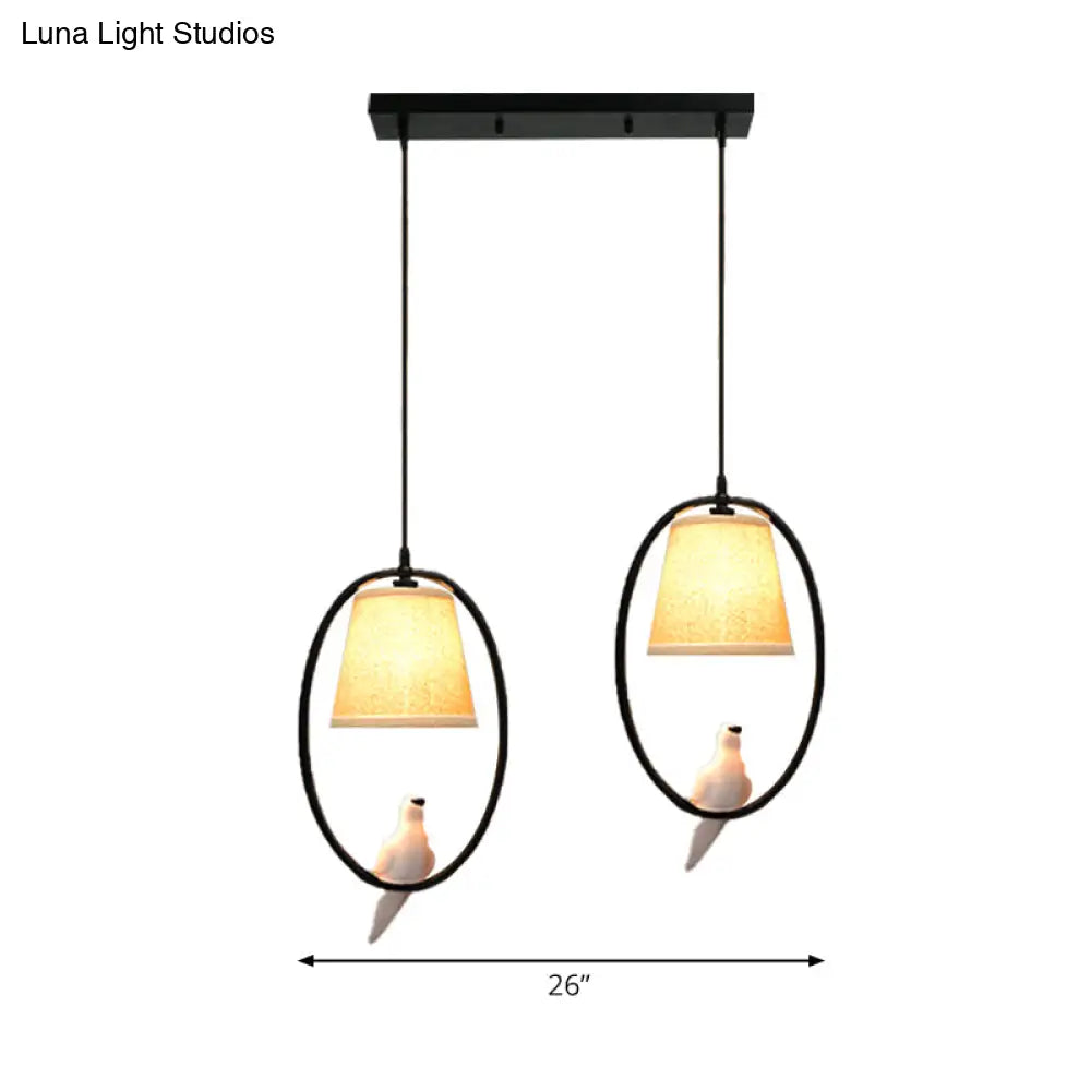 Rustic Beige Oval Pendant Light For Cafes And Restaurants - 2 Head Pigeon Metal Hanging