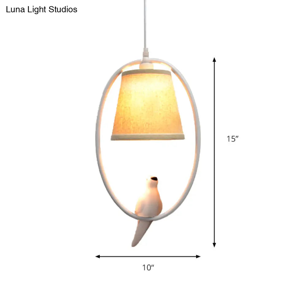 Rustic Beige Pendant Light With Bird Accent - Stylish Oval Metal Ceiling For Hotels

This Improved
