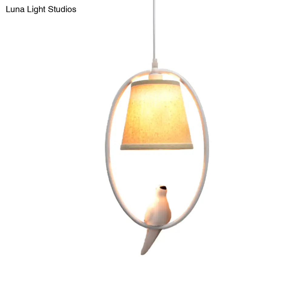 Rustic Beige Pendant Light With Bird Accent - Stylish Oval Metal Ceiling For Hotels

This Improved