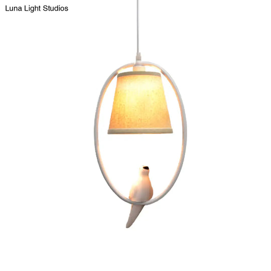 Rustic Beige Pendant Light With Bird Accent - Stylish Oval Metal Ceiling For Hotels

This Improved