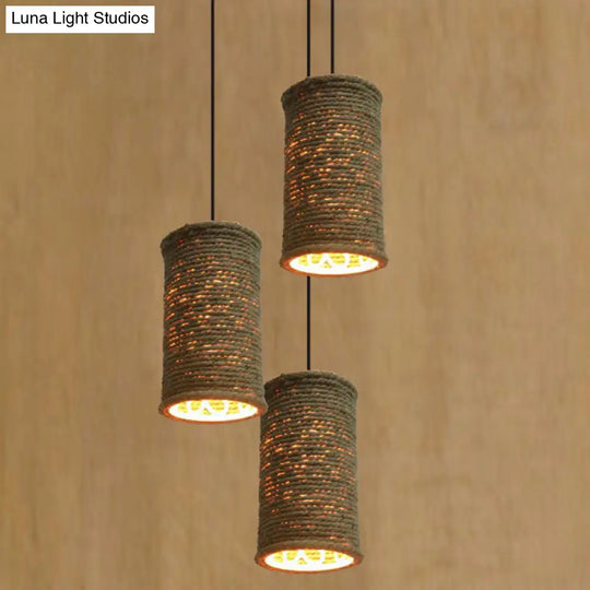 Rustic Beige Pendant Lights For Restaurant: Vintage Rope Cylinder Design