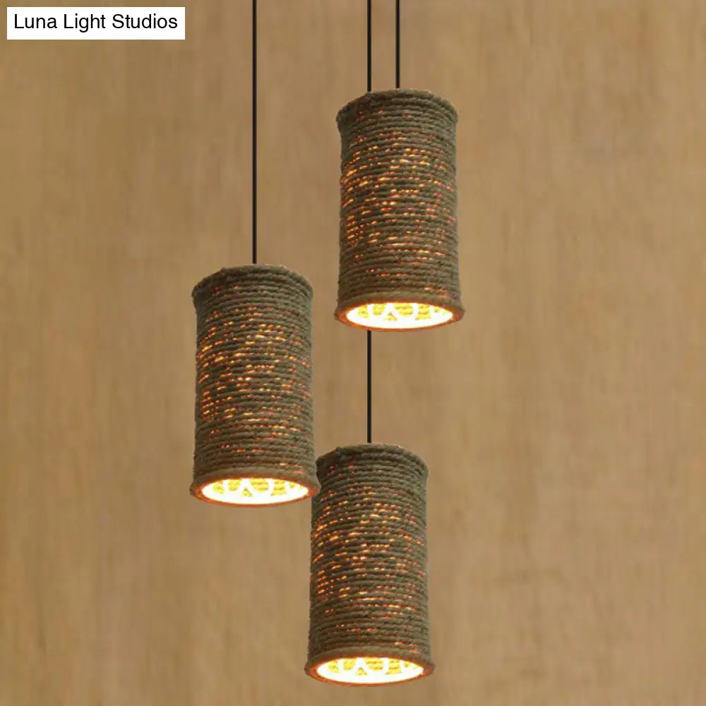 Rustic Beige Pendant Lighting With Creative Rope Design - Ideal For Restaurants