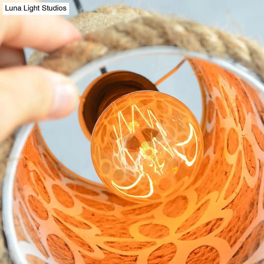 Rustic Beige Pendant Lights For Restaurant: Vintage Rope Cylinder Design