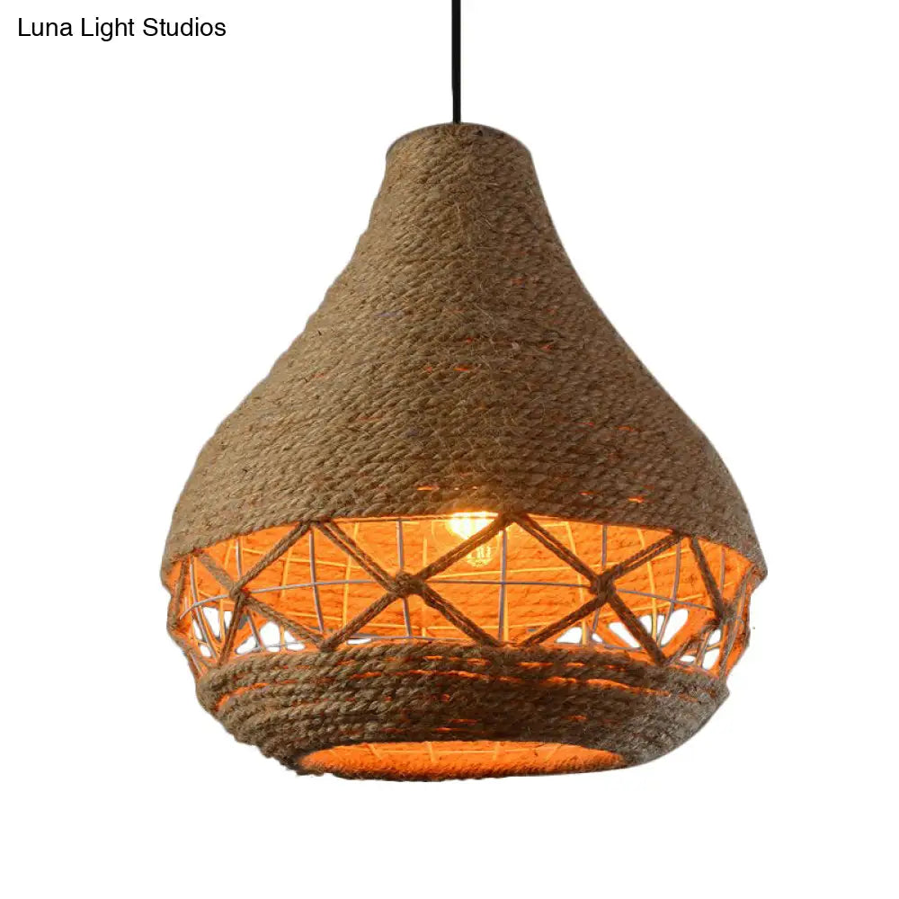 Countryside Teardrop Hanging Light: 1-Bulb Pendant Lamp In Beige - Restaurant Ceiling Décor