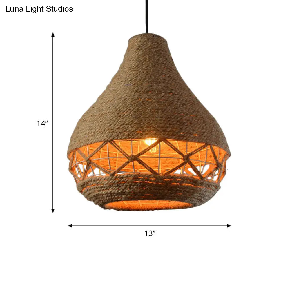 Countryside Teardrop Hanging Light: 1-Bulb Pendant Lamp In Beige - Restaurant Ceiling Décor