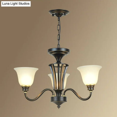 Rustic Bell Shaped Suspension Light Chandelier - Cream Glass Perfect For Dining Room
