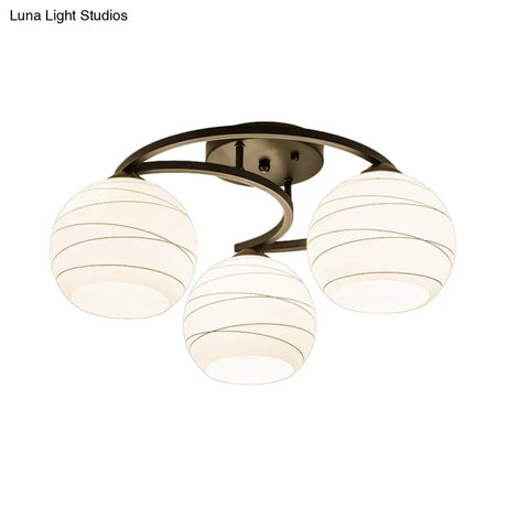 Rustic Black Glass Orb Semi Flush Mount Light: 3/6 Lights Ceiling Fixture For Dining Room