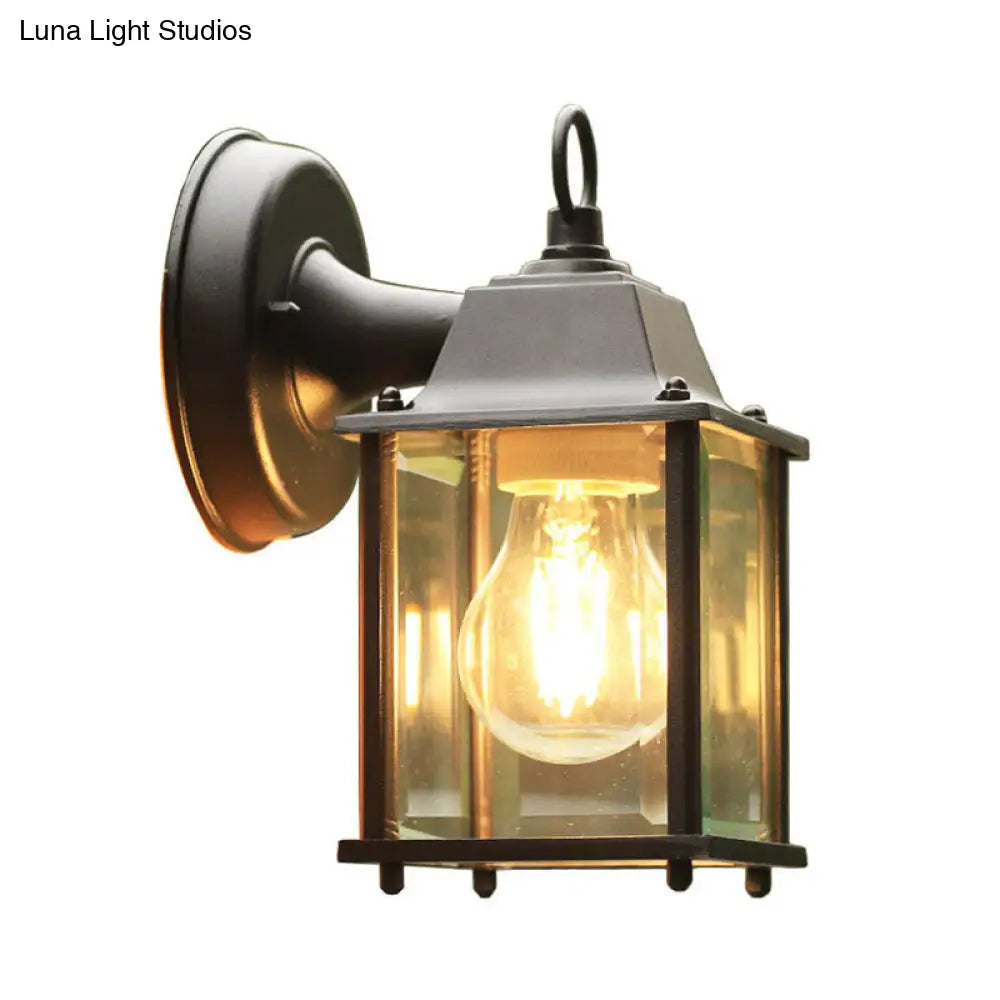 Rustic Black Glass Rectangle Wall Sconce - Courtyard Light Fixture (1 Bulb)