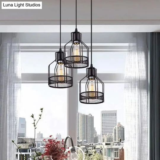 Rustic Black Iron Multi-Pendant Hanging Light With 3 Lights - Ideal For Dining Room Decor