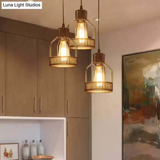 Rustic Black Iron Multi-Pendant Hanging Light With 3 Lights - Ideal For Dining Room Decor