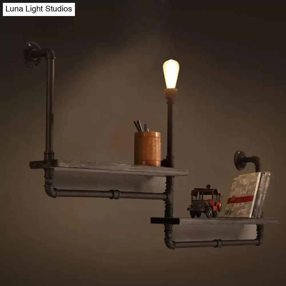 Rustic Black Iron Wall Mounted Pipe Shelf Light 1-Bulb Lighting For Dining Room