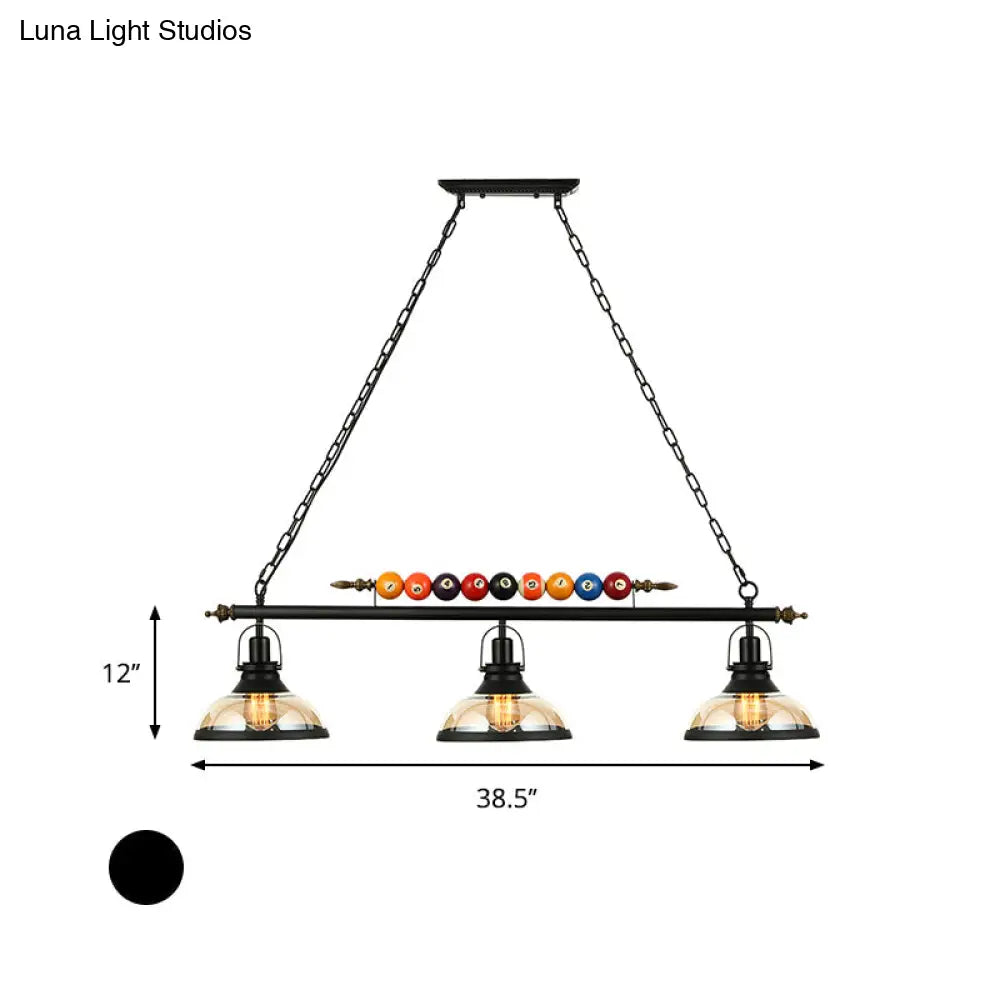 Rustic Black Island Pendant Light Kit: Clear Glass Dome 2/3-Light With Multi-Color Balls