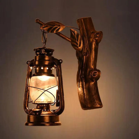 Rustic Black Oil Lantern Wall Sconce - Clear Glass 1 Head For Corridor Lighting / Right