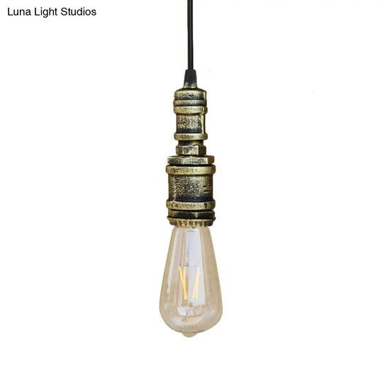 Rustic Style 1-Light Bare Bulb Hanging Light With Wrought Iron Ceiling Fixture - Ideal For Bathrooms