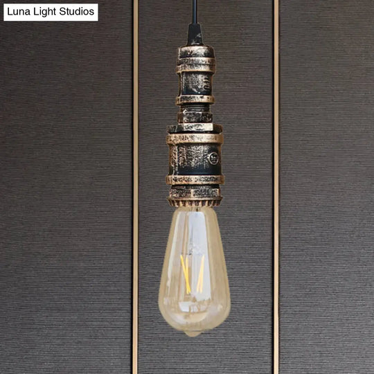 Rustic Black/Silver Wrought Iron Bare Bulb Hanging Light Fixture With Pipe - Bathroom Ceiling