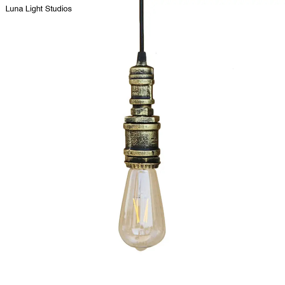 Rustic Black/Silver Wrought Iron Bare Bulb Hanging Light Fixture With Pipe - Bathroom Ceiling