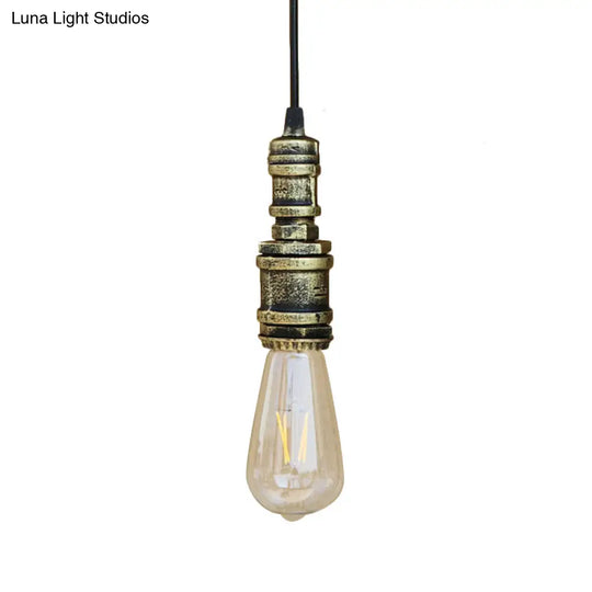 Rustic Black/Silver Wrought Iron Bare Bulb Hanging Light Fixture With Pipe - Bathroom Ceiling