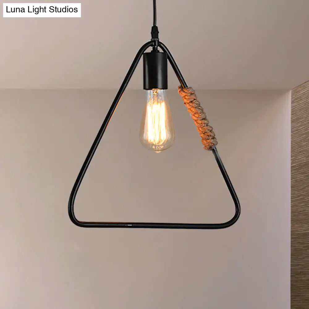 Black Industrial Rustic Metal Hanging Ceiling Light With Triangle Shaped Suspension - Farmhouse