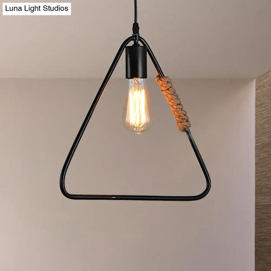 Black Industrial Rustic Metal Hanging Ceiling Light With Triangle Shaped Suspension - Farmhouse