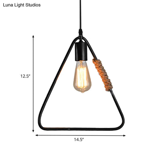 Black Industrial Rustic Metal Hanging Ceiling Light With Triangle Shaped Suspension - Farmhouse