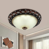 Rustic Bowl White Glass Flush Mount Lamp With Rose Pattern Trim - 2/3 - Bulb Light Fixture