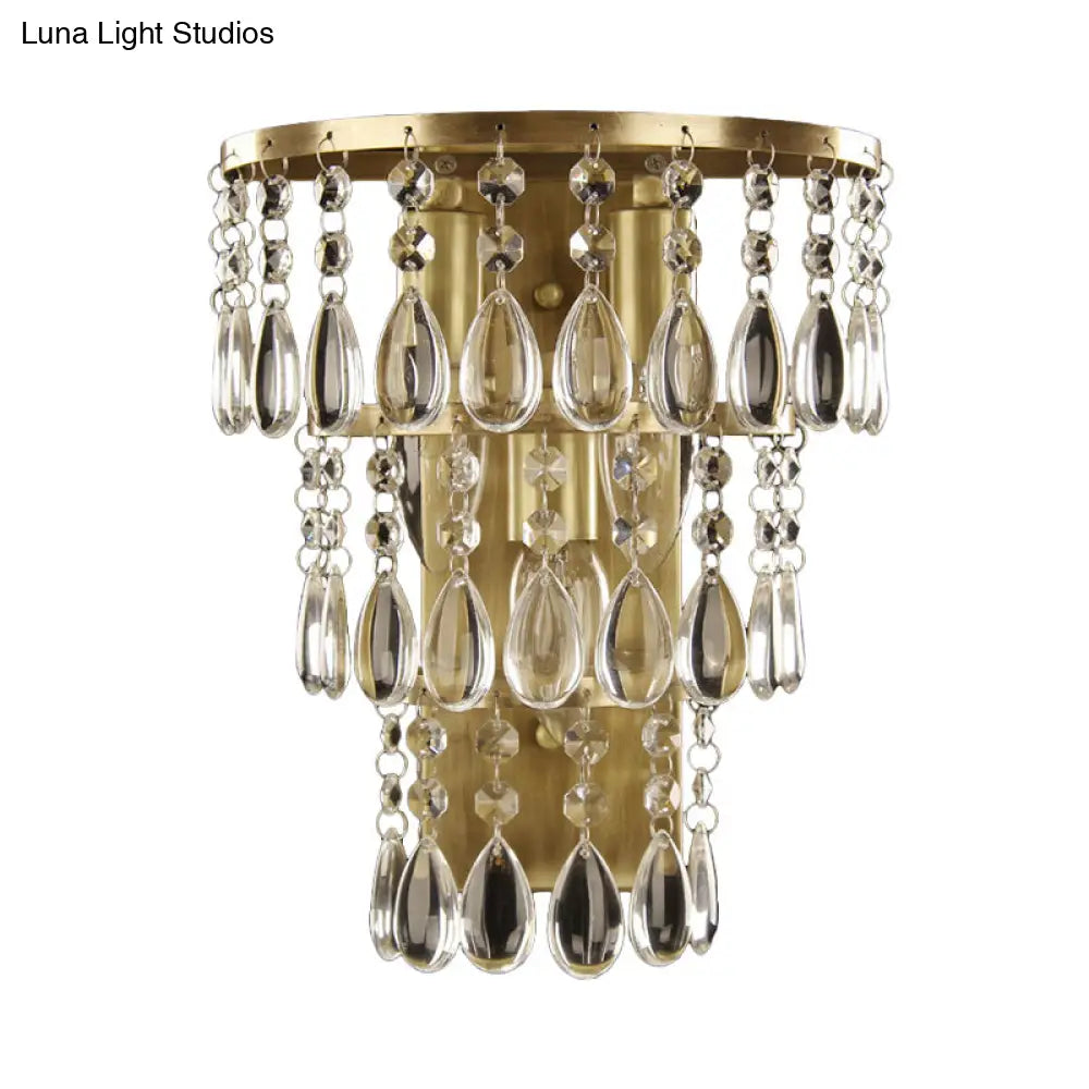 Rustic Brass Crystal Wall Sconce With 3 Drip Lights - Bedside Fixture