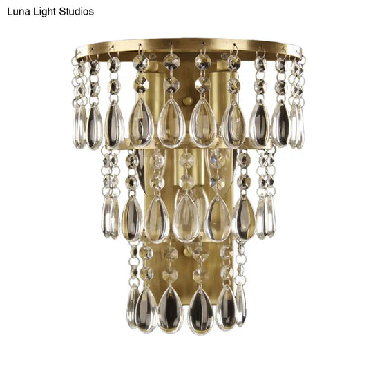 Rustic Brass Crystal Wall Sconce With 3 Drip Lights - Bedside Fixture